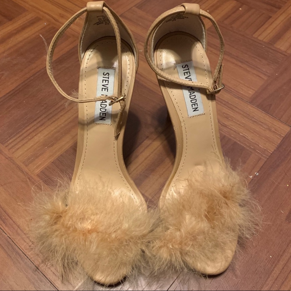 Furry Feather Strappy Steve Madden Nude Pump Heels